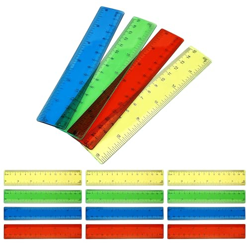 24 Righelli colorati da 15 cm 6 pollici righello dritto con centimetri e pollici in plastica per scuola, aula, casa, ufficio (4 colori)