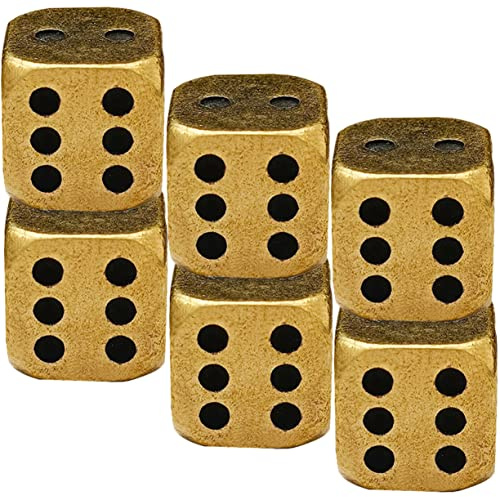 ORFOFE Set Di 6 Dadi in Ottone Piccoli Per Giochi Da Tavolo e Attività Ricreative in Giardino e Spiaggia
