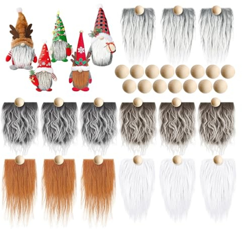 Theiuaoqwe 45 Pezzi Barba per Gnomi Fai da Te Gnomi Natalizi Gnomi Legno Fai da Te Barba Finta Barba Finta per Gnomi Fai da Te Artigianato di Peluche per Decorazioni Natalizie Bambole Gnomo