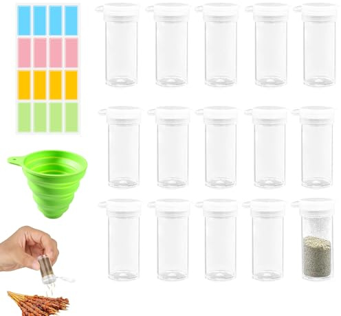 15PCS Travel Salt and Pepper Sets, Camping Salt and Pepper Set, Salt Pot with Lid for Spice Sea Salt Black Pepper, Mini Seasoning Shaker with Tags, Plastic Salt Dispenser for Camping Picnic Outdoors