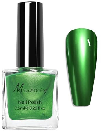 Metallic Nail Varnish - Green Metal Nail Polish - Mirror Effect Dark Green Nail Polish - Quick Drying Long Lasting Chrome green Nail Varnish - No Need Cure Emerald nail polish At Home Manicure