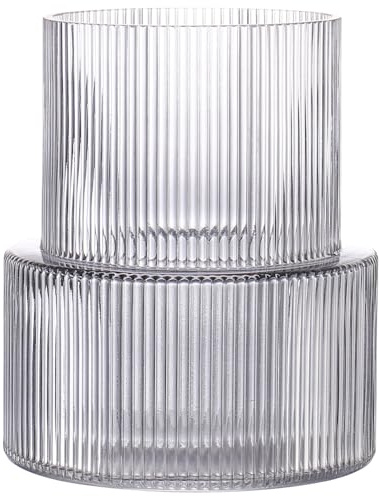KAYLETIN Black Glass Vase, Ribbed Vases for Flowers, Flower Vase for Tulips, Fluted Modern Vases for Living Room, Dining Room, Bedroom, Shelf, Wedding, Office, Coffee Table, Birthday, 19CM