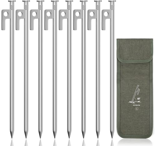 Forever Speed 8PCS Piquetas Camping de Acero con Bolsa de Almacenamiento, 30CM Estacas Tiendas de Campaña Piquetas para Tienda para Suelos Duros, Bosques, Pradera - Plata