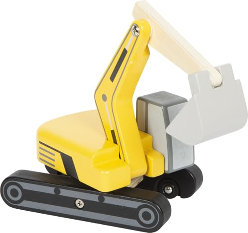 small Foot Schaufelbagger mit Kabine aus Holz, Spielfahrzeug mit 360°-drehbarem Arm und realistischer Kettenoptik, ab 2 Jahren, 12637