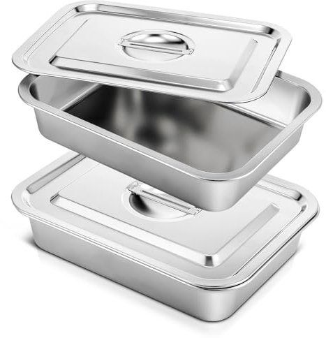 Funnymoom 2 Sets Deep Lasagna Baking Pan with Lid, 11 x 14.2 x 3 Inch 5.3 Qt Large Stainless Steel Nonstick Lasagna Baking Roasting Pans Casserole Dishes for Oven with Lids