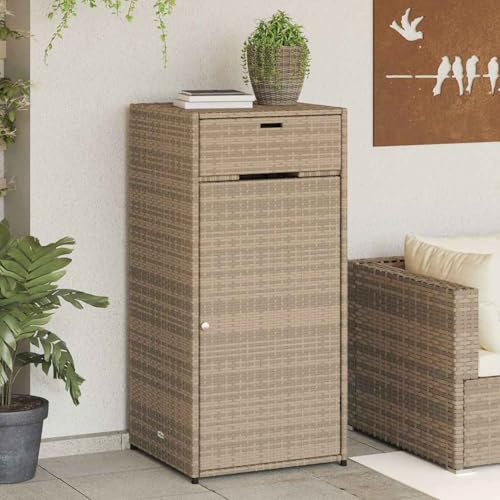 Gecheer Armadietto portaoggetti da giardino, 55 x 55 x 111 cm, resina intrecciata, soluzione di archiviazione con cassetto e porta esterno, capanna per attrezzi, cassetta degli attrezzi per prato