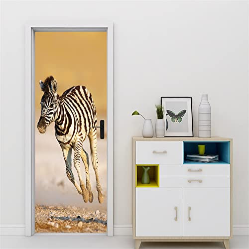3D Türtapete 70x200 Türaufkleber Selbstklebend Türfolie Poster Fototapete Türbilder Türtattoos Wasserdichte Tür Stickers für Kinderzimmer Wohnzimmer Badezimmer Tier Zebra