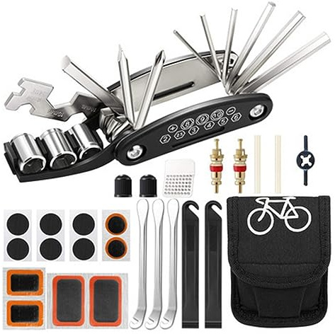 Fahrrad Reparatur Set Reparatursatz, 16-in-1 Werkzeuge Fahrradflickzeug with Minipumpe Unterwegs Multitool Satteltasche für Fahrrad Zubehör Ebike Kit Mountainbike Reparatursatz, Set A