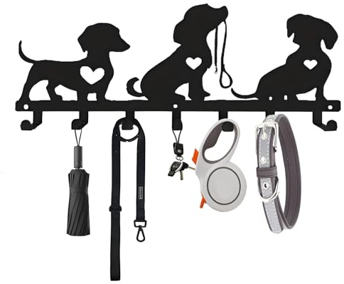 CALLYSONIC Schlüsselbrett Hunde, mit 7 Haken für Schlüssel Aufbewahrung | Metall, mit Schrauben, für Küche, Eingang, Schlafzimmer