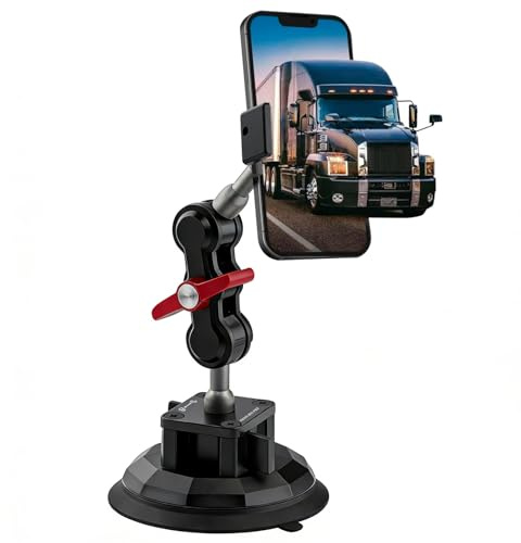 7JI Support pour Téléphone Portable à Ventouse,Support Pivotant à 360° pour Voiture,Bras de 33 cm de Long avec Rotule,avec Télécommande Bluetooth pour Fourgonnette,Voiture,Camion,Usage Intensif