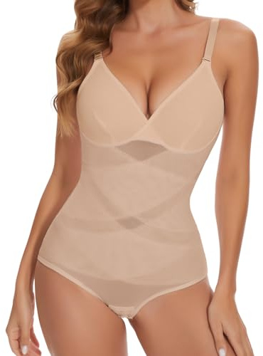 Joyshaper Shapewear - Body da donna modellante per la pancia, con scollo a V, modellante con reggiseno, L