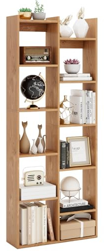 Libreria ad Albero, scaffalatura portaoggetti in Legno a 11 Ripiani con Kit antiribaltamento, espositore per riviste Indipendente per Ufficio Domestico