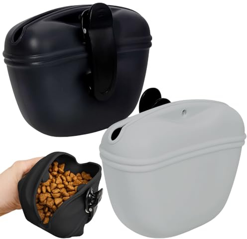 CJAPGJW 2 Stück Leckerlitasche Für Hunde, Futterbeutel Hundetraining, Leckerlibeutel Für Hunde Silikon, Praktisch Für Outdoor Und Spaziergänge, Schwarz Und Grau