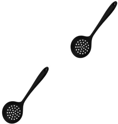 VICASKY 2 Pezzi Colino Cucchiaio in Silicone Alimentare Mestolo per Hot Pot con Manico Lungo Antiruggine Scolapasta Bar per Scolare Zuppe e Oli Utensile Cucina Nero