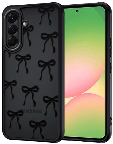 TVVTPU Handy Hülle für Samsung Galaxy A56 5G mit Vollständiger Kameraschutz, Aesthetic Motiv Schleifen Muster Handyhülle Anti-Fingerabdruck Matt Transluzente Rückseite Stoßfest Kratzfest Case, Schwarz