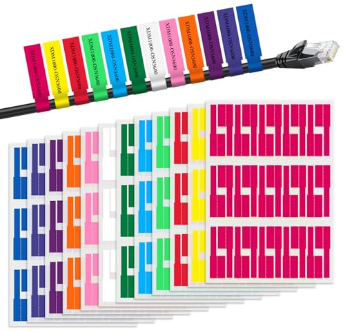 Lote de 360 etiquetas de cable eléctrico autoadhesivo, 12 colores para marcado cable, etiquetas de PVC resistentes para red y electricidad - Formato A4 compatible con impresora láser
