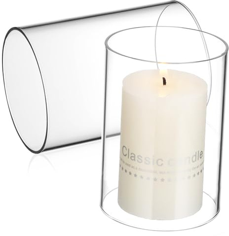 Cabilock 2 Stück Klare Glaskerzenabdeckung 3.94In Ø Offener Boden Glaszylinder Kerzenhalter Transparent Für Wohnzimmer Deko Und Offene Flamme Schutz