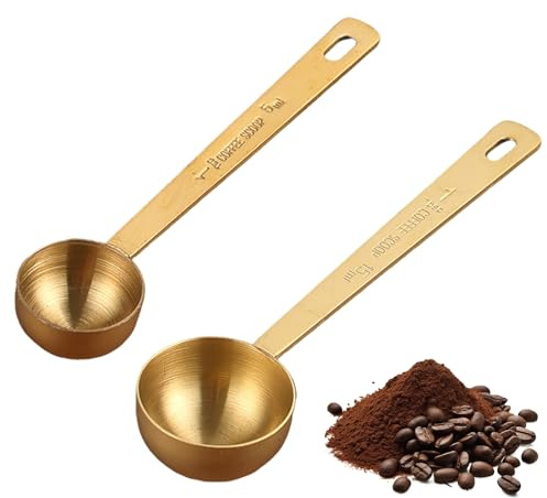 2Pcs Measuring Spoons for Powder 15ml & 5ml Gold Stainless Steel Table Scoop with Long Handle for Coffee, Protein Powder, Sugar, Flour, Milk Powder – Precise Kitchen Measuring Tool
