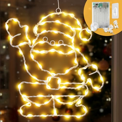 CozyHome Weihnachts Xmas Lights - LED Weihnachtsmann Warmweiß I Mit Batterie & Timer I Fenster-licht Weihnachtsmann Beleuchtet Elektrische Fensterbilder Weihnachten Fensterbild Lichterkette Nikolaus