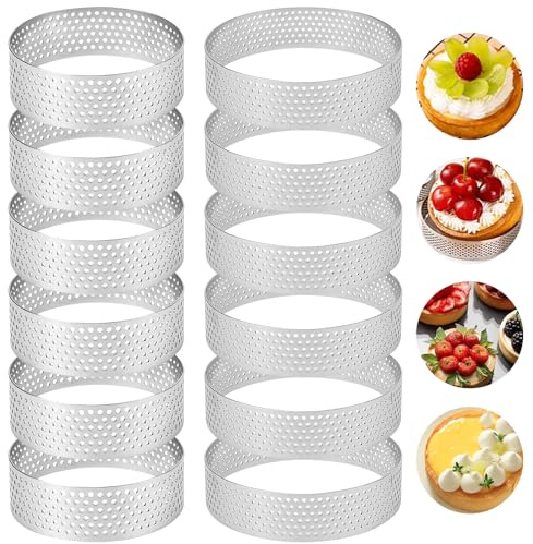 INNAL 12 Pièces Cercle a Tarte Perforé 8cm 5cm Mini Cercle A Patisserie en 430 Acier Inoxydable PerforéS pour Gâteaux Anneaux à Tartelette pour Gâteaux Pâtisseries Muffins Mini Pizzas Quiches
