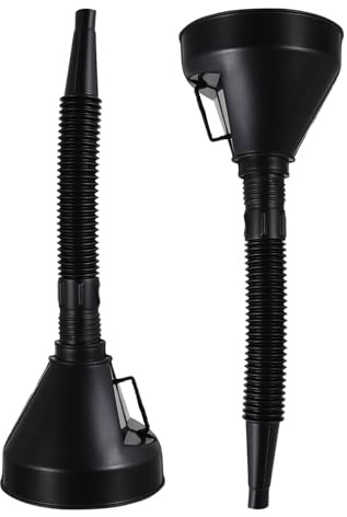 NUOBESTY Lot de 2 Entonnoirs à Huile Moteur en Plastique Rigide Noir avec Filtre à Mailles Fines Large Col et Bec Verseur Anti-Débordement pour Remplissage Rapide et Précis de Voiture et