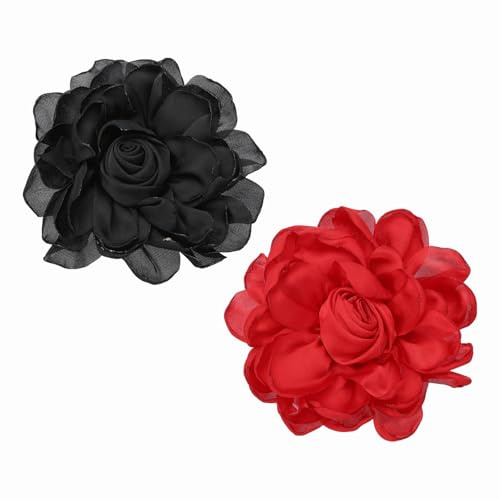 PATIKIL 2Pcs Grandes Broches Épingles à Fleurs en Tissu Noir/Rouge
