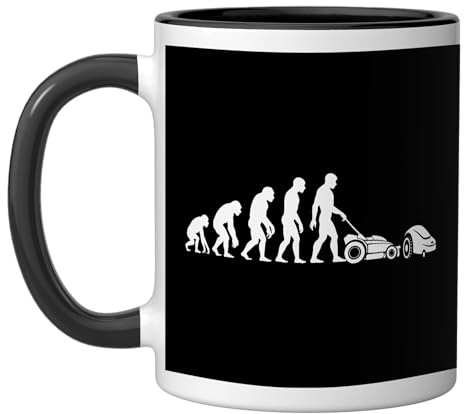Evolution Robot Lawn Mower Ceramic Mug, Black/White, 11oz