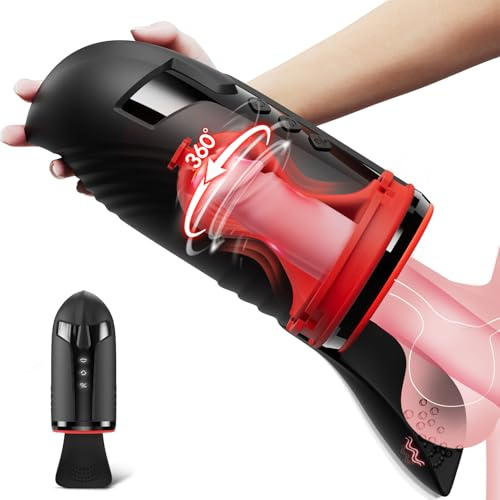 Male Masturbator Penis Pump with Testicle Vibrator, 4-in-1 Upgraded Male Sex Toys for Men with 3 Rotating, 5 Sucking & 10 Vibrating Modes, Hands-Free Pocket Pussy Blowjob Simulator Adult Toys