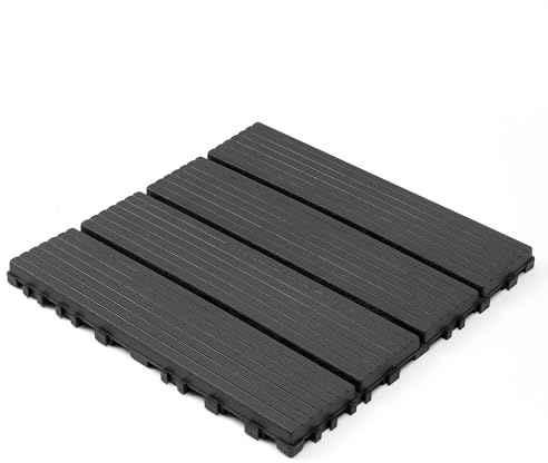 Plastic Interlocking decking Tiles, 44 Packs of Terrace decking Tiles, 12 inches x 12 inches Waterproof for All Weather use, Backyard Pool decking Tiles, Dark Gray XU295