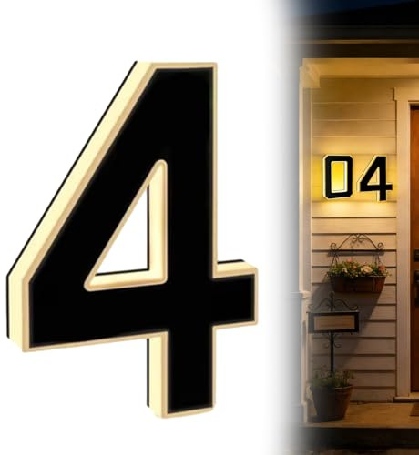 Numeri Civici da 9 Pollici con Illuminazione Solare per Esterni, Numeri di Indirizzo Impermeabili a LED Illuminati per Case, Grandi Numeri di Casa Personalizzati Illuminati per Esterno Moderni (4)