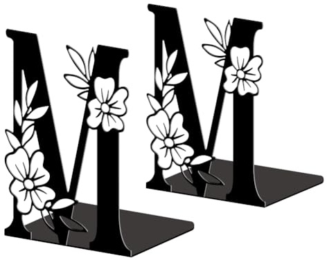 Peacoblue Buchstützen Metall,Buchstabe M Blumen Buchstütze Dekorativ | 1 Paar 5.3x4.3x7.1 schwere Gusseisen Buchhalter, Stabile Buchstopper für Bücherregal, Schreibtisch, Büro und Wohnraum