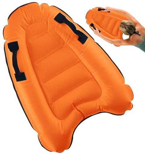 Aufblasbares Bodyboard, Shyllin Bodyboard mit Griffen, Surfbrett Aufblasbar, Mini Luftmatratze, Schwimmhilfe Aufblasbar, Tragbares, für Strand Schwimmbad (Orange)