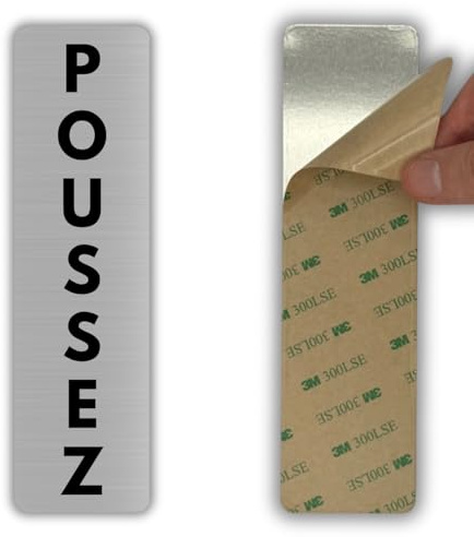 LEIASA | Panneau Poussez la Porte - 5x18 cm - Aluminium - Sens de Poussée | Plaque Pousser la Porte, Autocollant Ouvrant Devant, Sticker Porte Poussante, Pictogramme Manuel, Signalisation Avant