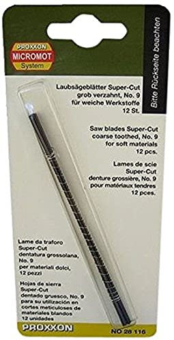 Proxxon 28116 Laubsägeblatt Supercut für Holz grob verzahnt 14 Zähne auf 25mm ohne Querstift Länge 130mm 12 Stück / Packung
