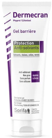 SORIFA - Dermécran Gel barrière ANTI-SOLVANTS - Mains et bras - Protection contre solvants, peintures, colles, résines, vernis - Anti-adhérent, non gras, sans silicone - Tube 125 ml/Phyprol