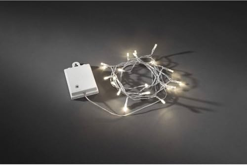 Konstsmide LED Lichterkette, mit an/aus Schalter, 6h Timer, 8 Funktionen, Memoryfunktion, 40 warm weiße Dioden, batteriebetrieben, Außen, transparentes Kabel, weiße Box, 4 x AA 1.5V (exkl.) - 3724-103