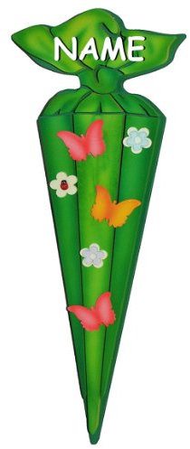 alles-meine.de GmbH 3-D Wandbild/Türschild/Wandtattoo - Schultüte grün - Wetterfest - incl. Name - Bild Kinderzimmer Wandsticker Wanddeko Namensschild