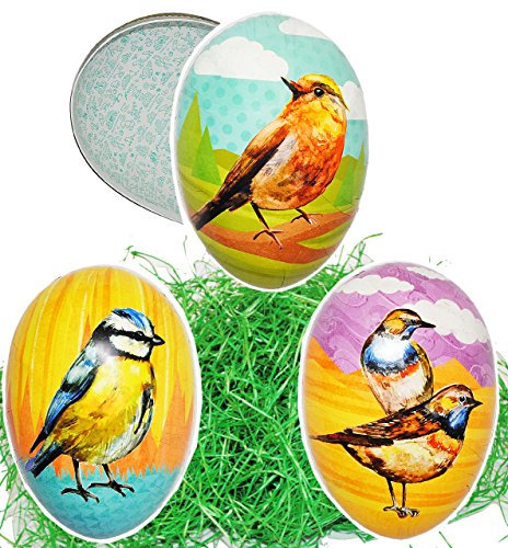 alles-meine.de GmbH 2 TLG. Set Ostergras & Füll - Pappei 15 cm - Vögel - Frühlingsboten - Osterei/Ei zum befüllen - Deko Pappe Papp Pappeier Dekoei Pappostereier Füllen -..