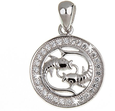 Hänge stjärntecken fisk 925 silver med zirkonia, Sterlingsilver, Kubisk zirkonia