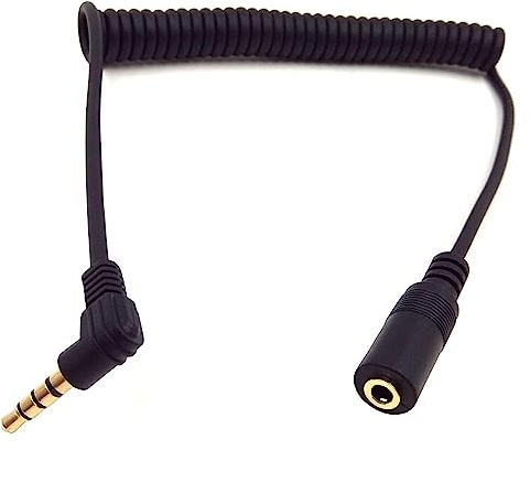 Halokny Spiral-Stereo-Audiokabel, 90 Grad, 3,5 mm, 4-polig, TRRS-Stecker auf Buchse, Feder-AUX-Adapter, Übersetzerkabel für Heim/Auto-Stereoanlage, Telefon, Headset und mehr (M/F TRRS)