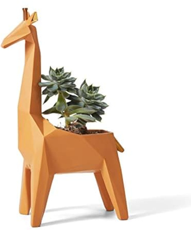 Amoy-Art Giraffe Gifts Planter Animal Decor Statue Modern Sculpture Figurine Succulent Cacuts Pot Centerpiece Ornament Polyresin Arts Crafts 23cm