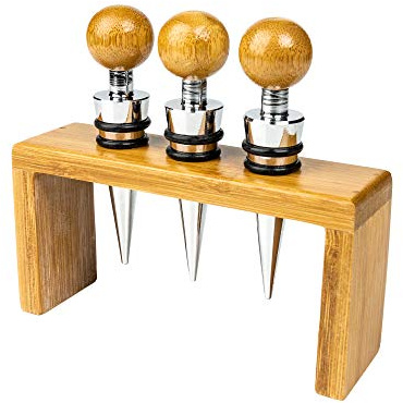 Grunwerg Classic Design 3 Piece Deluxe Bamboo Wine Stopper Set