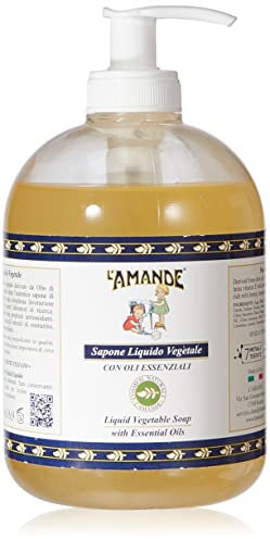 L'AMANDE - Sapone Liquido Mani e Corpo Vegetale Derivato dall'Olio di Oliva, Bagnoschiuma Gel Detergente Nutriente con Vitamina E - Docciaschiuma Naturale con Olio Essenziale, 500 ml