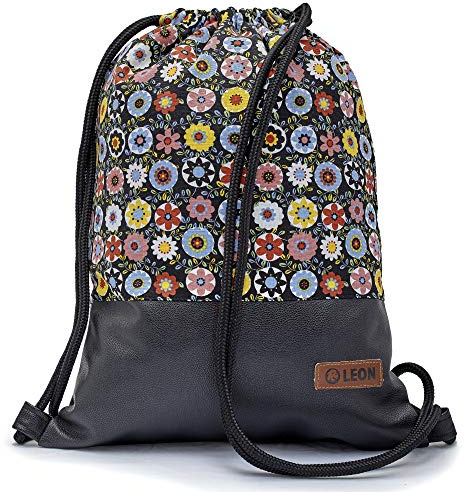 By Bers LEON Sacca da palestra con tasche interne con chiusura lampo, borsa da donna e da uomo, Poliuretano di fiori colorati, 40cm hoch, Sacca da palestra