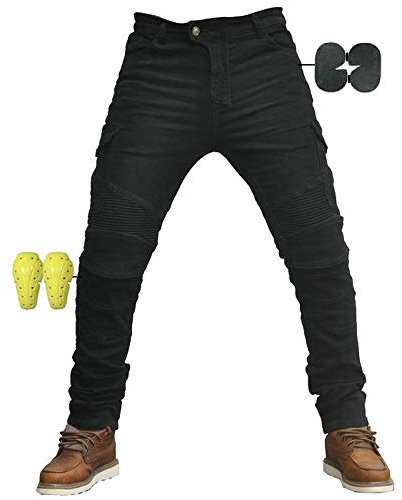 CBBI-WCCI Homme Pantalon de Moto pour Jeans de Moto Pantalon d'armure de Motard Pantalon de Protection pour vélo, 4 x Tapis de Protection(M=30W / 31L, Black)