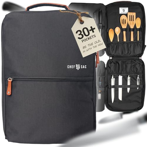 Bolsa para Cuchillos de Chef | Funda para Cuchillos Material Impermeable | Estuche de Chef con más de 30 Bolsillos para Cuchillos y Utensilios | Regalos culinarios para Chefs y