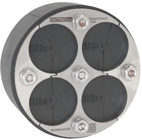 WITTKOWARE DN100 Mauerdurchführung geteilt 4-Fach 4-34mm | Ringraumdichtung klappbar | V2A Edelstahl & EPDM 40mm | Druckdicht 2,5 bar
