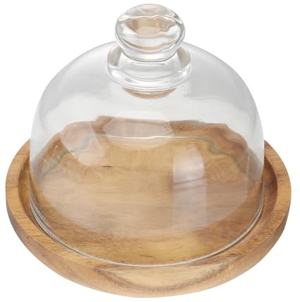 Cabilock Alzatina per Torta in Legno con Cupola in Vetro, Vassoio Rotondo Portatile e Facile da Pulire, per Dolci e Conservazione in Frigorifero