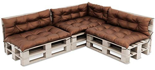 MOLTICO Palettenkissen Palettenauflagen Wasserdicht - Indoor und Outdoor - Set 7X: 3X Sitzkissen 120x80 x14 cm und 3X Rückenkissen 120x40 x14 cm und Seitenkissen 70x40 x14 cm - Braun