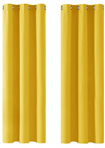 Deconovo Window Treatments Blackout Eyelet Curtains Thermal Insualted Energy Saving Curtains for Kids Bedroom Mellow Yellow 42 x 72 Inch 2 Panels